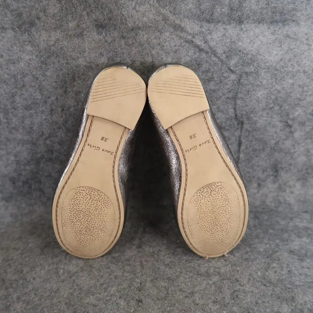 Zara Shoes Girls 28 Ballet Flats Fashion Metallic Embellished Toe Elastic Strap